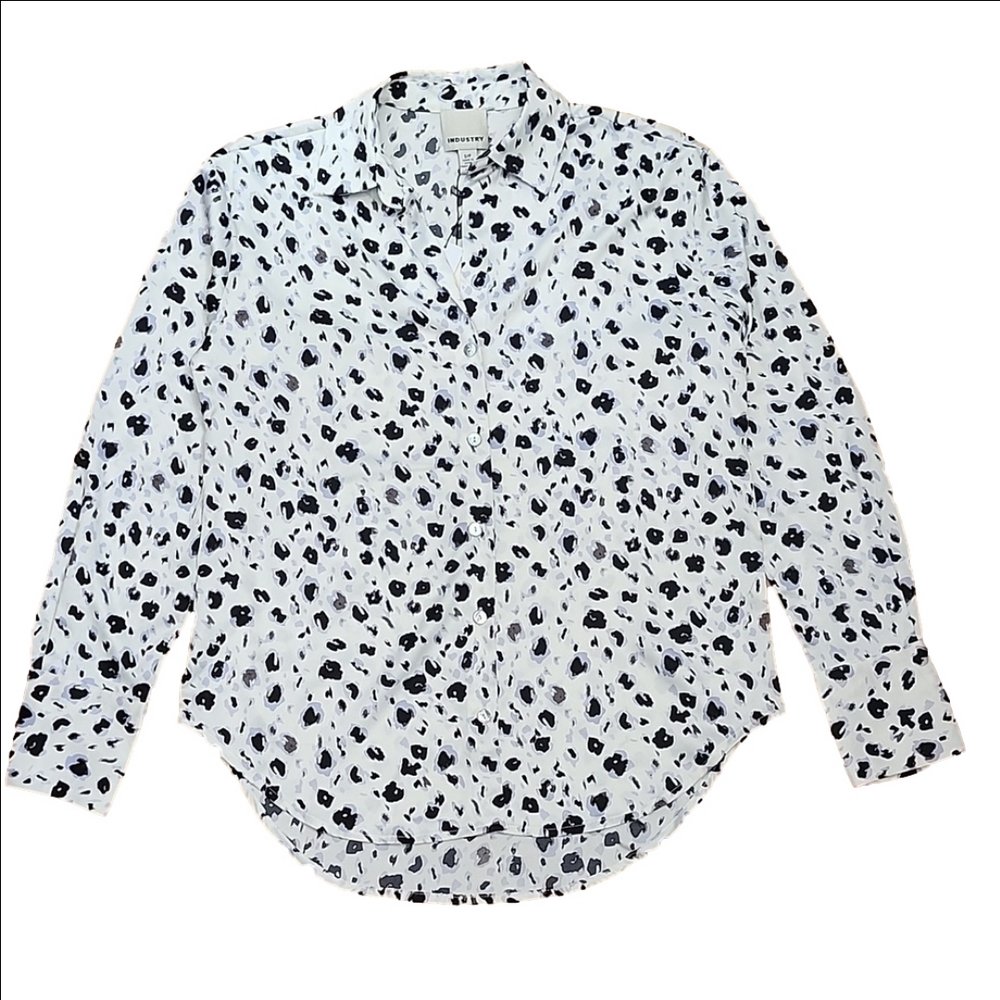 NWT INDUSTRY Satin snow leopard print button down shirt